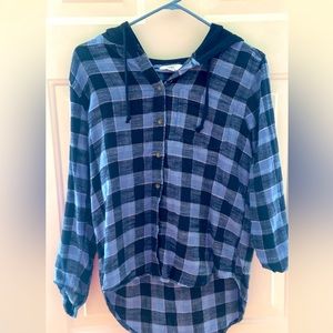Womens brand new never worn black and blue plaid sweatshirt with hood